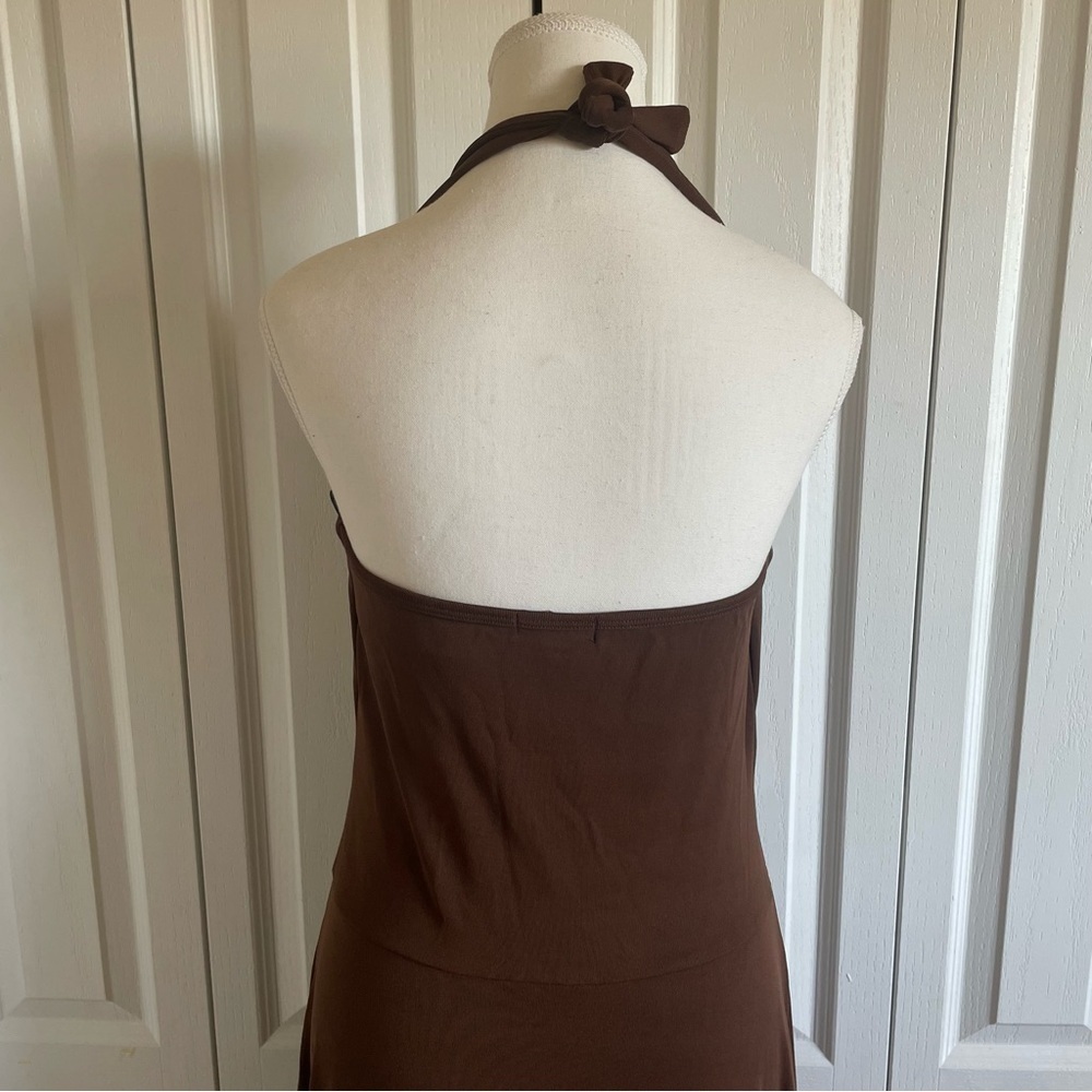 VTG Softwear by Mark Singer Halter Dress Womens M Brown Liquid Knit Chamonix USA - Picture 5 of 14